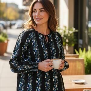 Talbots Black Floral Blouse